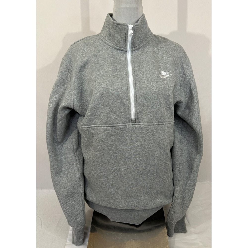 Nike Women's 1/2-Zip Sz L High Neck Sweatshirt GREY HEATHER Kangaroo‎ Pocket